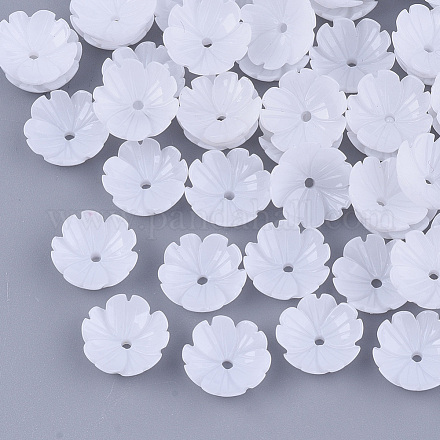 不透明樹脂ビーズキャップ  5花びら  花  ホワイト  9.5x10x3.5mm  穴：1.4mm X-RESI-T040-031A-1