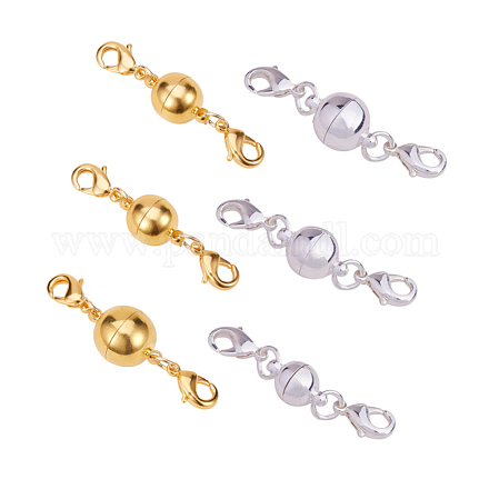 Mixed Color Round Brass Magic Magnetic Clasps with Lobster Claw Clasp Diameter 8-12mm KK-PH0013-06M-1