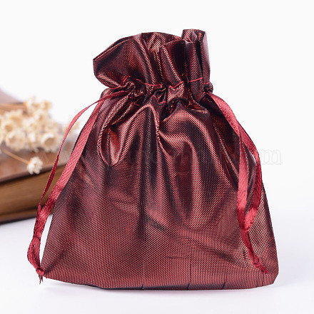 レクタングル布地バッグ  巾着付き  暗赤色  12x9cm X-ABAG-R007-12x10-03-1