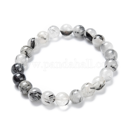 Natürlicher Turmalin-Quarz/schwarzer Rutilquarz Stretch-Perlen-Armbänder G-A185-01J-1