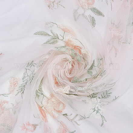 メッシュ刺繍レース生地  縫製のための縫製  服飾材料  花柄  ピンク  63インチ（1600mm） OCOR-WH0082-22-1