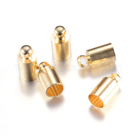 真鍮製コードエンドパーツ  エンドキャップ  カドミウムフリー＆鉛フリー  コラム  ライトゴールド  8x3mm  穴：1.5mm  2mm内径 KK-R001-08-LG-1