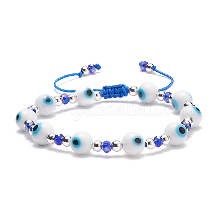 Lampwork Evil Eye & Glass Braided Bead Bracelet BJEW-TA00157-1