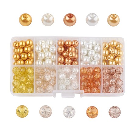 Kits de perles en verre craquelé & en verre peint à cuisson mixte HY-X0009-8mm-02-1