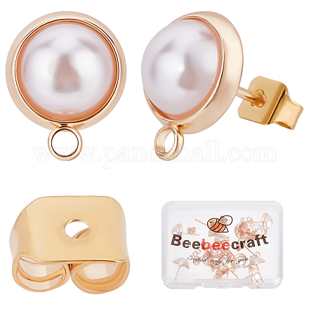 Beebeecraft 20Pcs/Box 18K Gold Plated Earring Findings with Plastic Pearl Half Round Earring with Loop & Sterling Silver Pins & Butterfly Earring Backs for DIY Earring Making KK-BBC0002-38-1