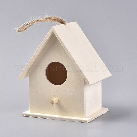 未完成の木製巣箱  創造的な木製の吊り鳥の家  小鳥の DIY 鳥かご作りや装飾用  バリーウッド  185mm X-HJEW-WH0006-13-1