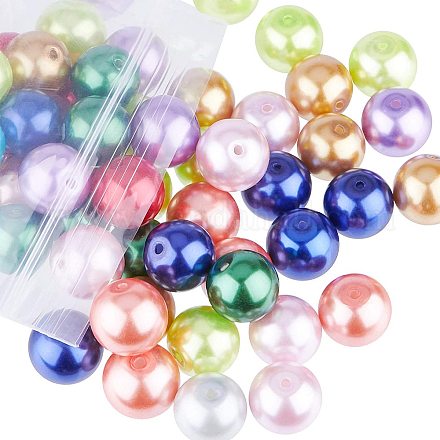 Ph pandahall 100pcs 12mm Mischfarbe perlmuttfarbene Glasperlen gefärbt runde Satin Glanz Kunstperlen Perlen für Schmuck Halskette Handwerk HY-PH0013-03-1