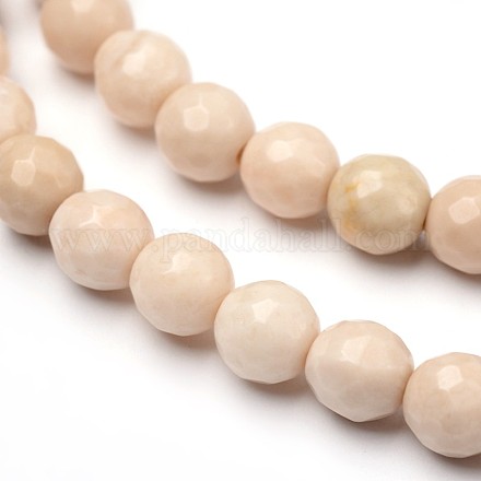 Facetas de madera petrificada naturales hebras de perlas redondas G-L377-35-6mm-1