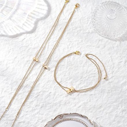 3 шт. 3 стиля латунных браслетов-цепочек из нержавеющей стали 304 с клевером AJEW-AN00748-1