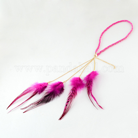 Diademas de cordón de ante trenzado de plumas teñidas para mujer OHAR-R185-02-1