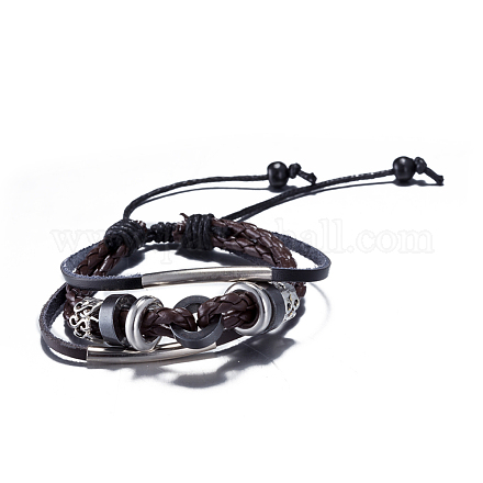 Adjustable Casual Unisex Zinc Alloy and Braided Leather Multi-strand Bracelets BJEW-BB15639-A-1