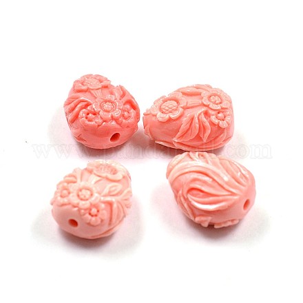Carved Flower Teardrop Dyed Synthetical Coral Beads CORA-P001-16-1