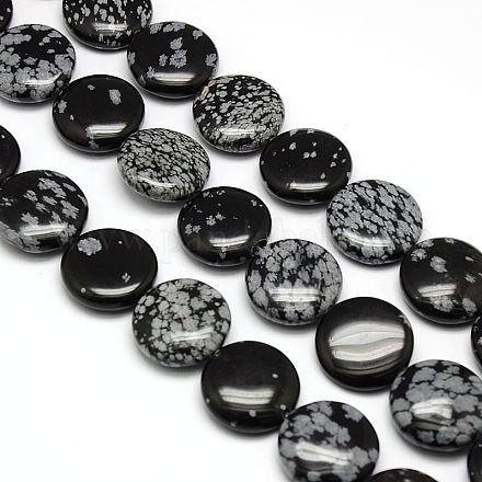 Natural Flat Round Snowflake Obsidian Beads Strands G-L246-16-1