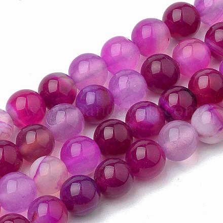 Dyed Natural Striped Agate/Banded Agate Round Bead Strands G-R342-4mm-04-1