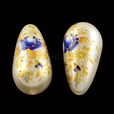 Teardrop Flower Printed Acrylic Beads OACR-R013-B05-1