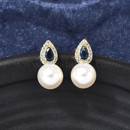 Серьги-гвоздики в форме капли с круглыми латунными микрофианитами EJEW-C154-06G-1