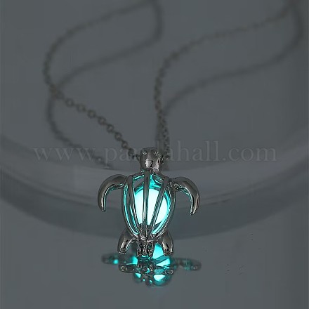 Collier pendentif cage de tortue de mer en alliage avec pierre lumineuse synthétique LUMI-PW0001-001P-B-1