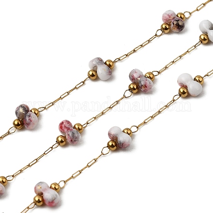 Круглые звенья цепочек ручной работы из нержавеющей стали 304 с фарфоровыми бусинами CHS-L032-16G-01-1