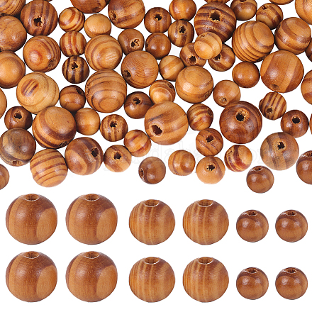 Gorgecraft 300pcs 3 styles perles rondes en bois naturel WOOD-GF0001-89B-1