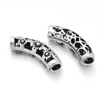Hollow Tibetan Style Alloy Curved Tube Beads PALLOY-J589-01AS-1