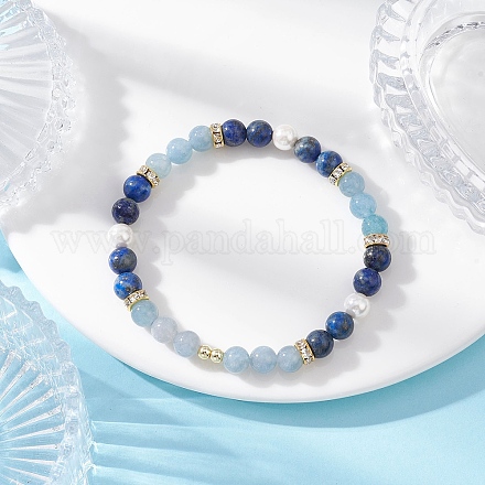 Браслеты из натуральных бусин лазурита BJEW-JB12229-03-1
