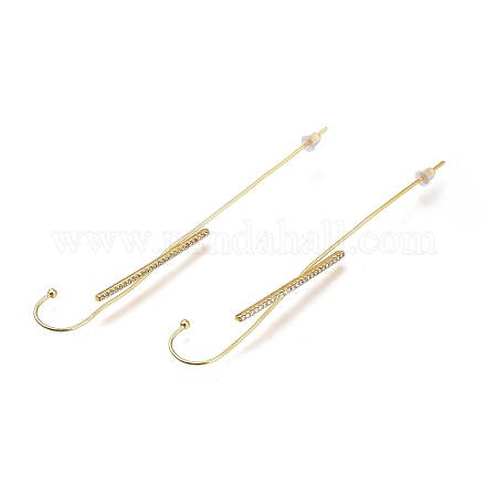 Brass Micro Pave Clear Cubic Zirconia Ear Wrap Crawler Hook Earrings EJEW-O097-02G-1