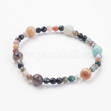Faceted Natural Indian Agate Beads Stretch Bracelets BJEW-JB03387-02-1