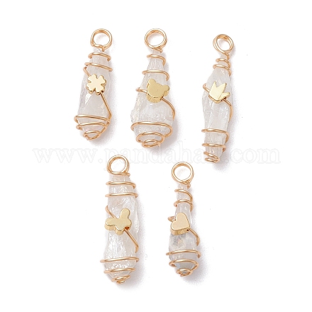 5 шт. 5 стиля гальванические подвески из натурального кварца с медной проволокой PALLOY-JF03427-1