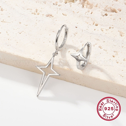 2 Pair 2 Style Rhodium Plated 925 Sterling Silver Hollow Star Dangle Hoop Earrings Sets for Women EJEW-F317-04P-1