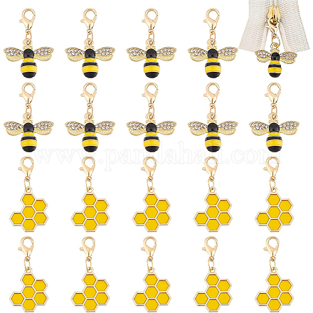 BENECREAT 24Pcs Bees and Honeycomb Alloy Enamel Zipper Pull Pendants with Zinc Alloy Lobster Claw Clasps and Iron Open Jump Rings for Key Chain Craft Jewelry Making HJEW-BC0001-22-1