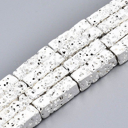 Brins de perles de pierre de lave naturelle galvanisées G-T114-63S-1