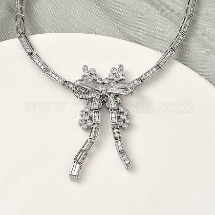 Браслеты-цепочки с бантом из латуни с микропаве из кубических цирконий для женщин BJEW-A279-01P-1