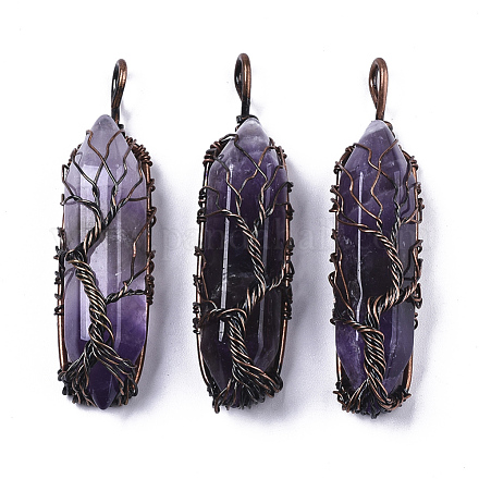 Natural Amethyst Big Wire Wrapped Pendants G-T133-R02C-1