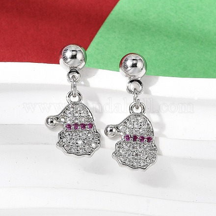 Рождественские серьги-гвоздики с подвесками из латуни с микропаве из кубических цирконий EJEW-L306-01P-02-1