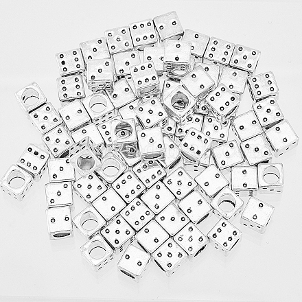 DICOSMETIC 100Pcs Antique Silver Roll of Dice Beads Cube Loose Beads Large Hole Beads Square Metal Spacer Beads Tibetan Style Beads Alloy European Beads for DIY Jewelry Making TIBE-DC0001-02-1