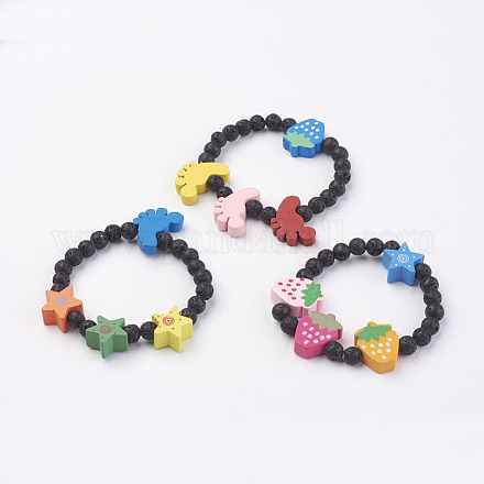 Natural Lava Beads Kids Stretch Bracelets BJEW-JB03474-1