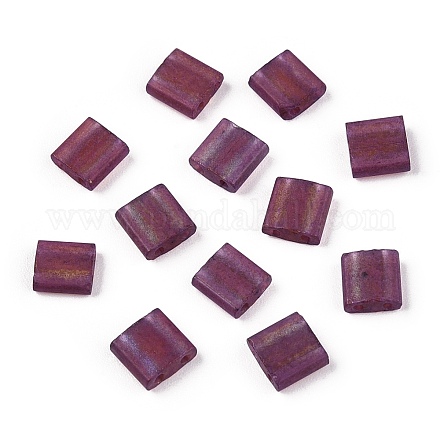 2ホールガラスシードビーズ  透明色  艶消し  長方形  赤ミディアム紫  5x4.5~5.5x2~2.5mm  穴：0.5~0.8mm SEED-T003-02C-04-1
