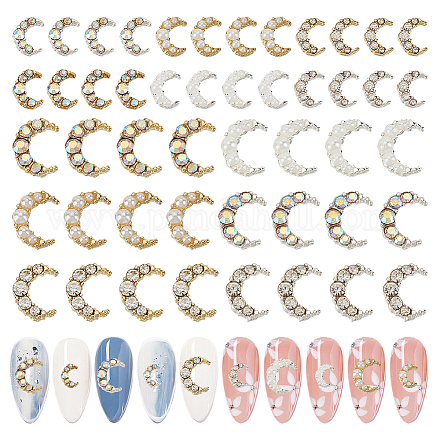 OLYCRAFT 48Pcs 12-Style Rhinestones Moon Alloy Resin Fillers 3D Mini Moon with Pearl Alloy Cabochons Moon Nail Art Charms Kit Moon Shape Epoxy Resin Supplies for Resin Craft Jewelry DIY- Golden/Silver MRMJ-OC0003-53-1