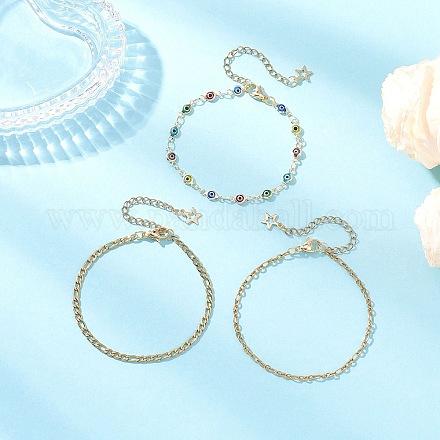 Браслеты из цепей и звеньев лампворк из нержавеющей стали 304 и сглаза для женщин BJEW-JB12449-01-1