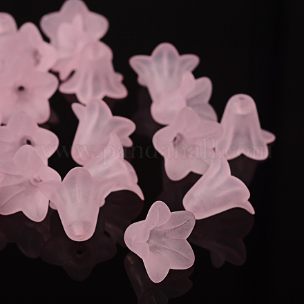 Rosa esmerilado transparentes cuentas de flores de acrílico X-PLF018-02-1