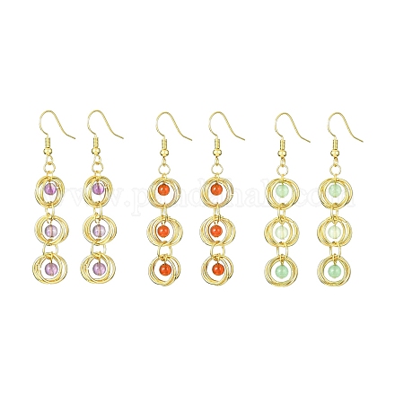 3 paio di orecchini pendenti con perline miste naturali in 3 stili EJEW-TA00272-1