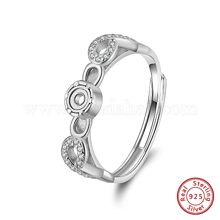 Adjustable 925 Sterling Silver Cubic Zirconia Finger Ring Components STER-L064-09P-1