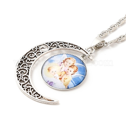 Verre religion fée avec collier pendentif croissant de lune NJEW-P270-01E-1