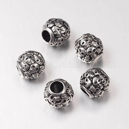 Retro Rondelle with Skull 304 Stainless Steel European Large Hole Beads OPDL-E005-17AS-1