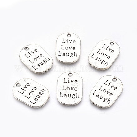 Tibetan Style Alloy Flat Oval Carved Affirmation Word Live Love Laugh Pendants TIBEP-22066-AS-RS-1