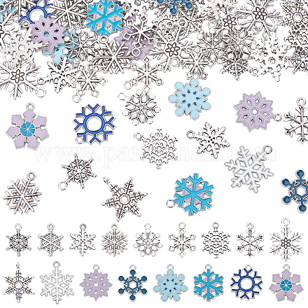 PandaHall 128pcs 17 Styles Snowflake Charms for Jewelry Making Xmas Christmas Snowflake Charms Pendant Beads for DIY Craft Bracelet Necklace Earring Making PALLOY-PH0001-96-1