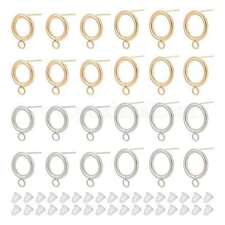 40 шт. 4 стиля 304 нержавеющая сталь круглая фурнитура для сережек-гвоздиков STAS-UN0047-07-1