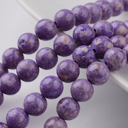 Dyed Natural Fossil Beads Strands G-E328-6mm-22-1