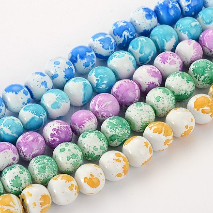 Baking Painted Round Glass Bead Strands DGLA-S084-14mm-M-1