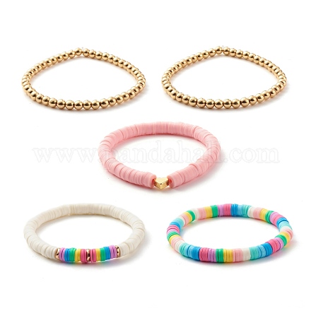 Ensemble de bracelets extensibles de perles heishi en argile polymère et hématite synthétique BJEW-JB07429-01-1